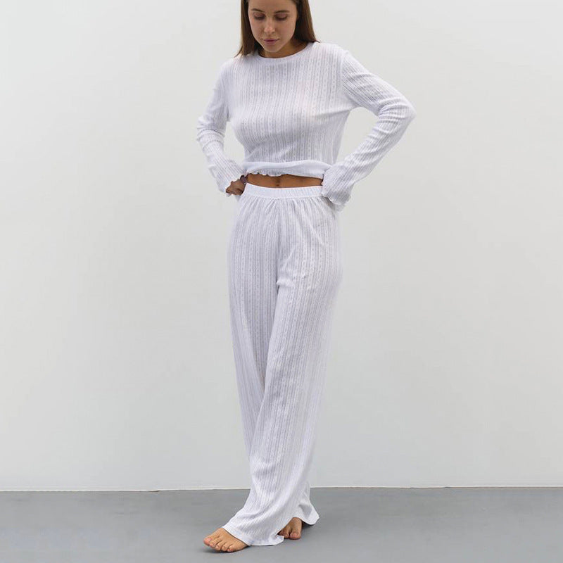 Women’s Ruffle Knit Pajama Set Long Sleeve Top & Pants