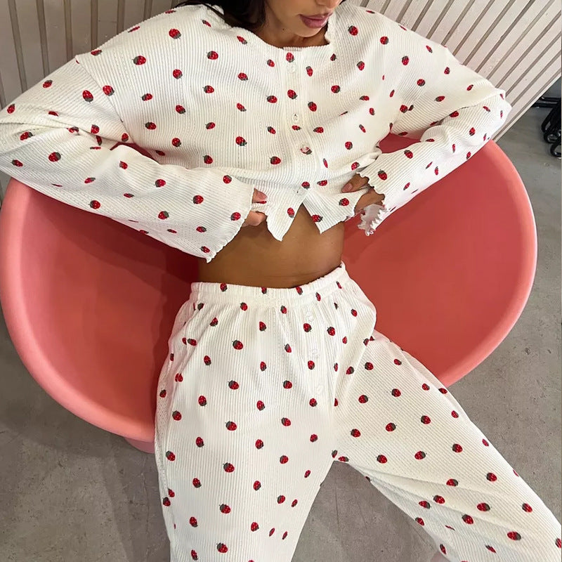 Women’s Printed Knit Pajama Set Long Sleeve Top & Pants
