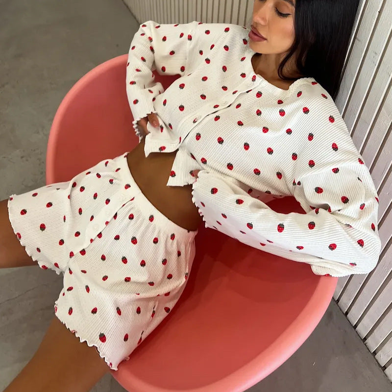 Women’s Printed Knit Pajama Set Long Sleeve Top & Pants