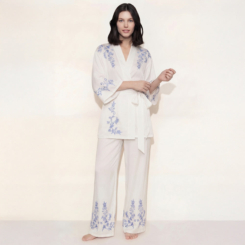Women’s Satin Chiffon Pajama Set V-Neck Lounge Set Long Pants