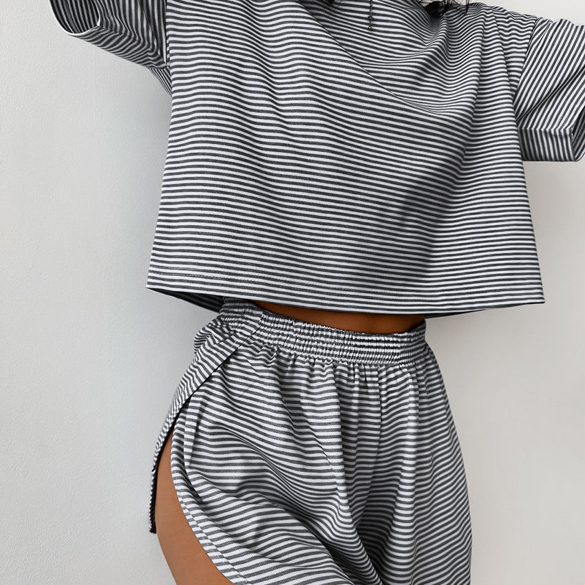 Women’s Striped Knit Pajama Set Short Sleeve Top & Shorts