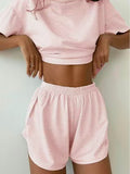 Women’s Striped Knit Pajama Set Short Sleeve Top & Shorts