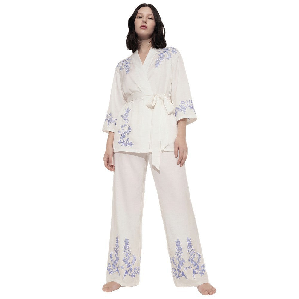Women’s Satin Chiffon Pajama Set V-Neck Lounge Set Long Pants