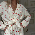 Women’s Cotton Heart Print Pajama Set Long Sleeve Lounge Set