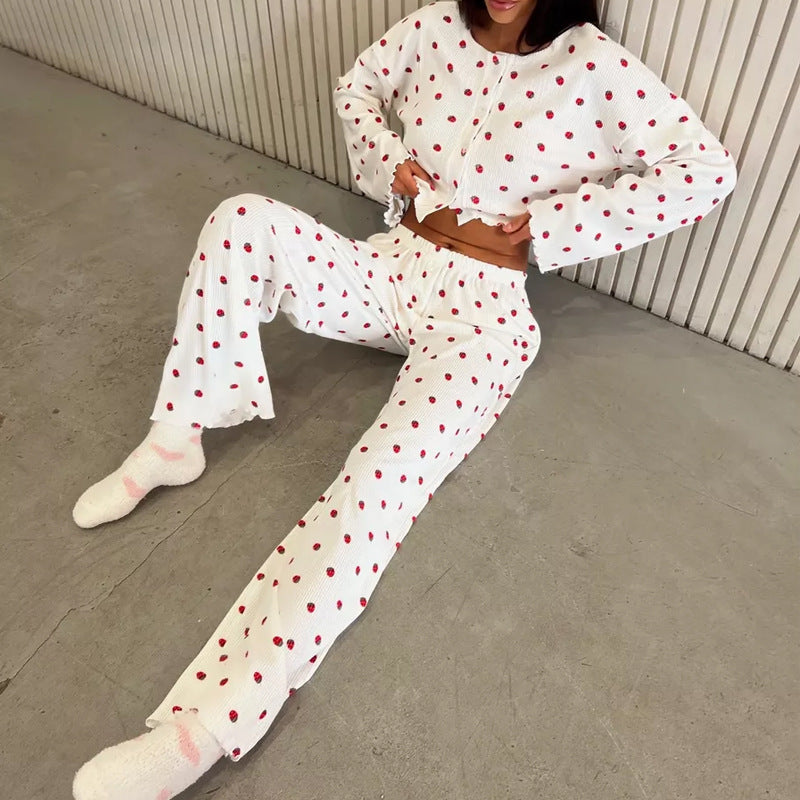 Women’s Printed Knit Pajama Set Long Sleeve Top & Pants