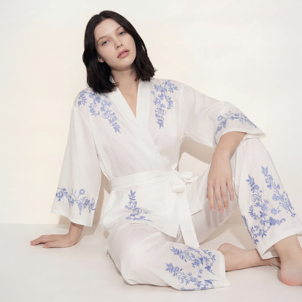 Women’s Satin Chiffon Pajama Set V-Neck Lounge Set Long Pants