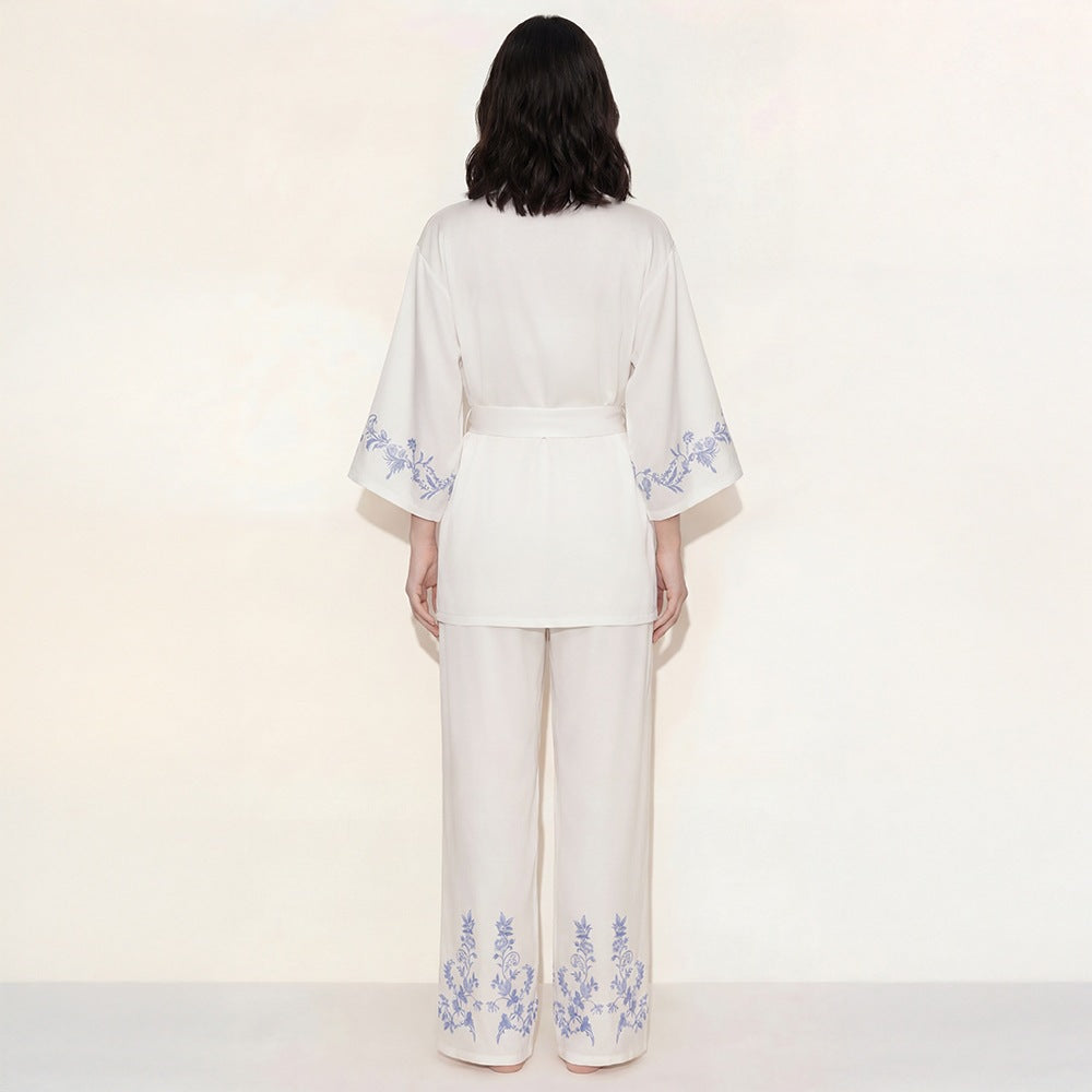 Women’s Satin Chiffon Pajama Set V-Neck Lounge Set Long Pants
