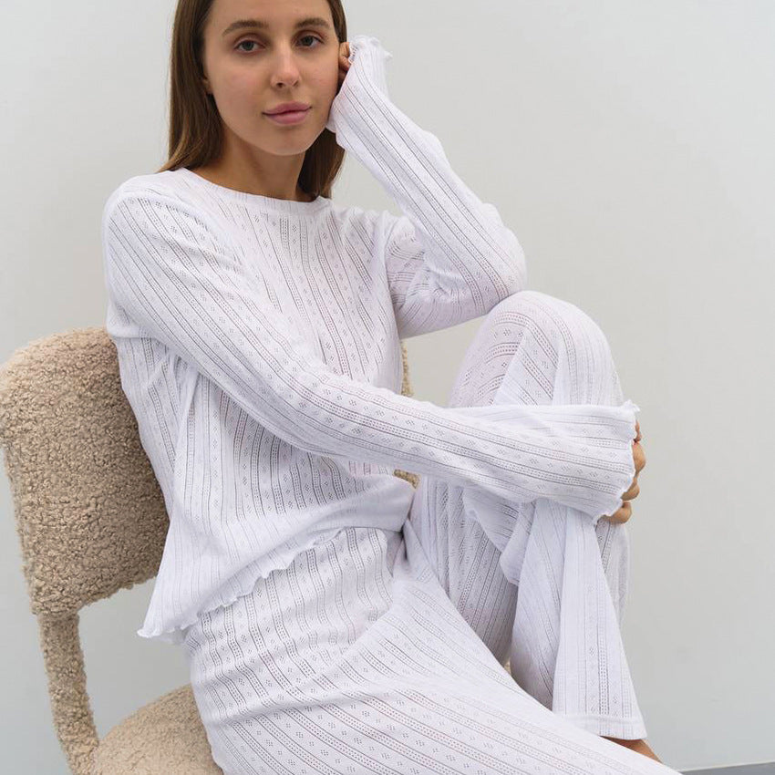 Women’s Ruffle Knit Pajama Set Long Sleeve Top & Pants