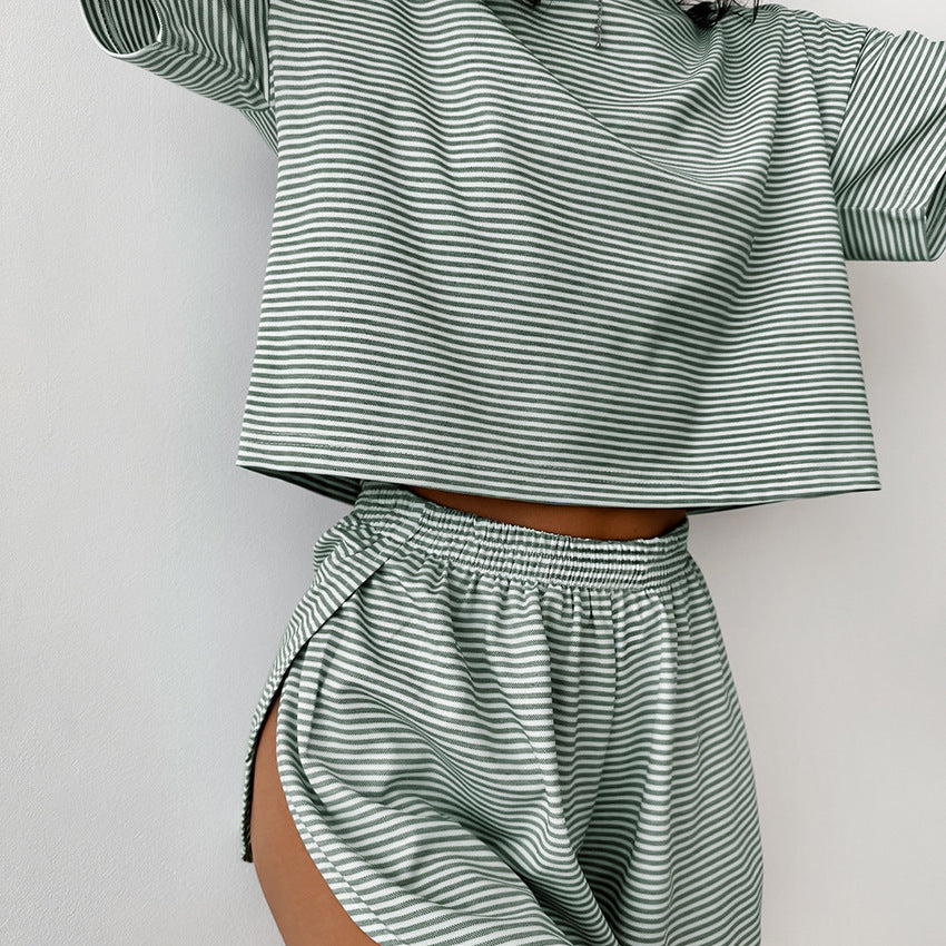 Women’s Striped Knit Pajama Set Short Sleeve Top & Shorts