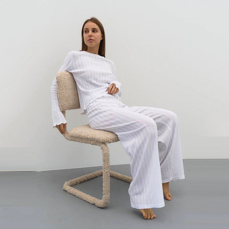 Women’s Ruffle Knit Pajama Set Long Sleeve Top & Pants